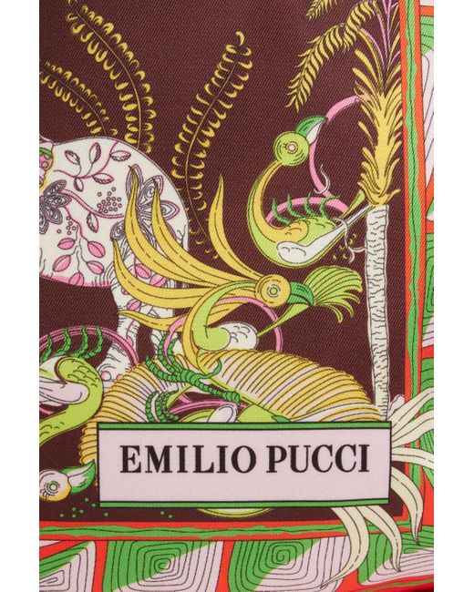 Emilio Pucci Red Bedruckte schultertasche aus glänzendem twill mit lederbesatz