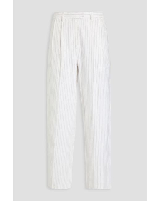 Rag & Bone White Newman Pinstriped Cotton And Linen-Blend Twill Wide-Leg Pants