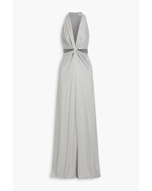 Halston Heritage White Rose Twisted Cutout Jersey Gown