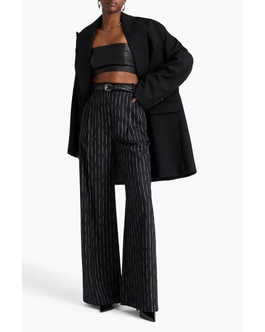Alexander McQueen Black Hose mit weitem bein aus woll-twill mit nadelstreifen