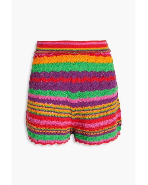 Ba&sh Multicolor Striped Crochet-knit Cotton Shorts