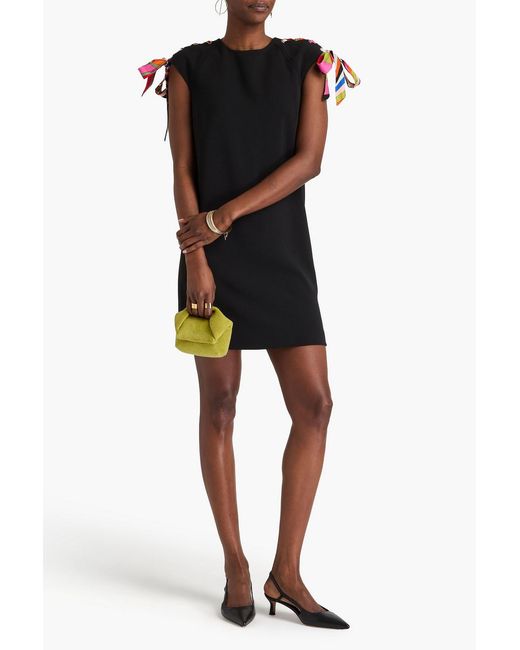 Emilio Pucci Black Printed Silk-trimmed Stretch-crepe Mini Dress