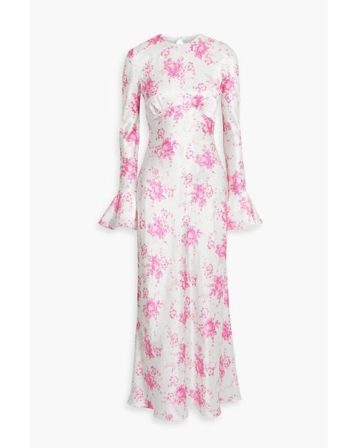 Les Rêveries Pink Open-back Floral-print Silk-satin Maxi Dress