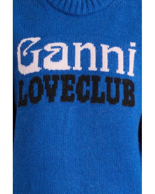 Ganni Blue Jacquard-knit Sweater