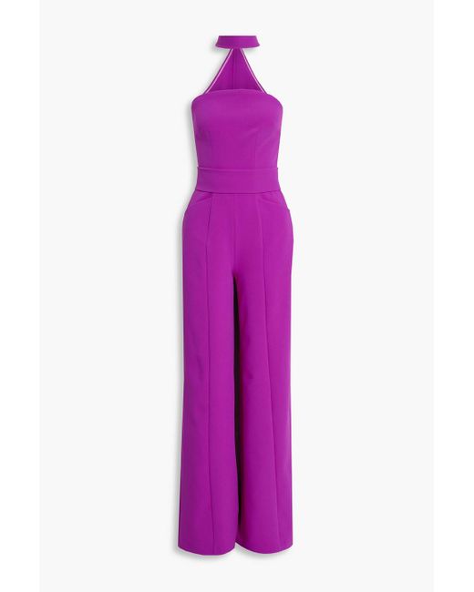 Safiyaa Purple Ichi Strapless Belted Crepe Wide-leg Jumpsuit