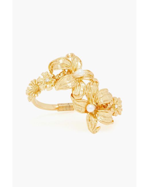 Kenneth Jay Lane Metallic Gold-tone, Faux Pearl And Crystal Cuff