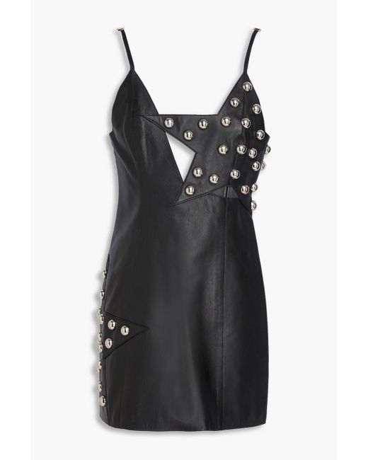 Area Black Cutout Studded Leather Mini Dress