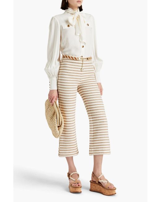Zimmermann Natural Cropped Striped Cotton-blend Canvas Straight-leg Pants