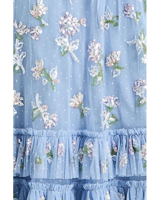 Needle & Thread Blue Tiered Embellished Point D'Esprit Midi Dress