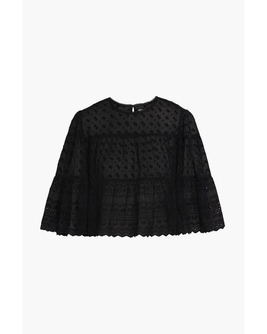Isabel Marant Black Tevika Cropped Broderie Anglaise-cotton Top