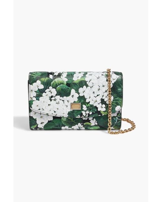 Dolce & Gabbana Green Floral-print Leather Clutch