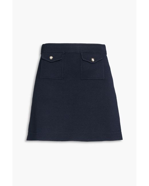 Sandro Blue Embellished Ribbed-Knit Mini Skirt
