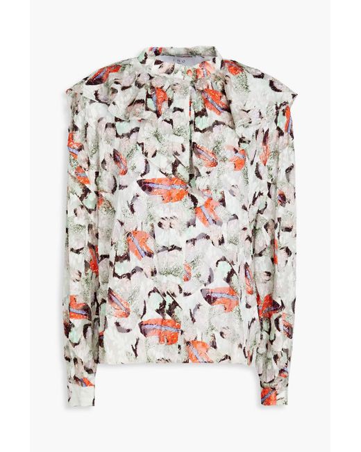 IRO Orange Carus Ruffled Printed Fil Coupé Silk And Cotton-blend Blouse