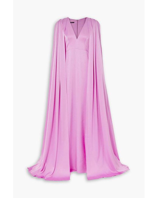 Alex Perry Pink Hudson Robe Aus Glänzendem Crêpe Mit Cape-effekt