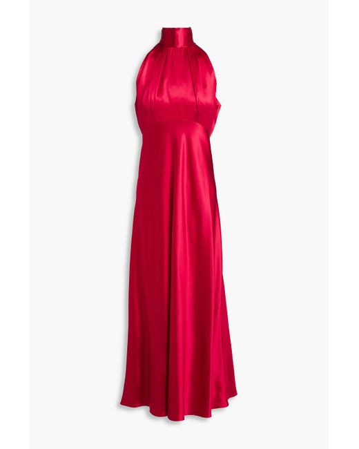 Saloni Red Michelle Silk-satin Midi Dress