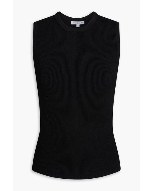 Veronica Beard Black Sid Ribbed-Knit Top