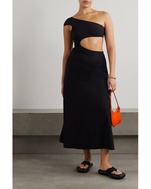 Dodo Bar Or Black Sherly One-shoulder Cutout Stretch-jersey Midi Dress