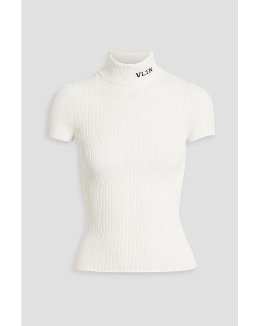 Valentino Garavani White Ribbed-knit Turtleneck Top