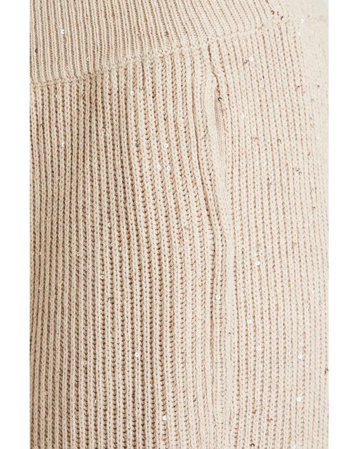 Brunello Cucinelli Natural Cropped track pants aus einer baumwollmischung mit pailletten