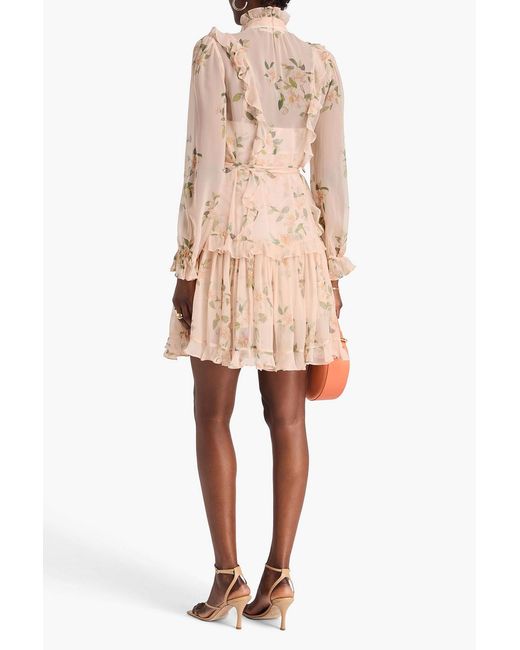 Zimmermann Natural Ruffled Floral-Print Silk-Georgette Mini Dress