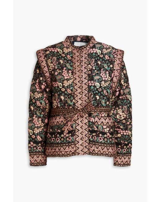 Antik Batik Brown Helena Belted Quilted Paisley-print Cotton Jacket