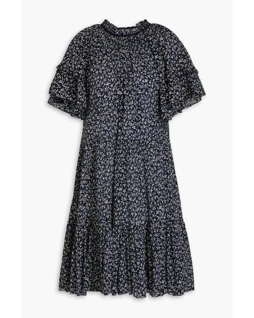Ulla Johnson Black Doris Ruffled Floral-print Cotton-crepon Dress