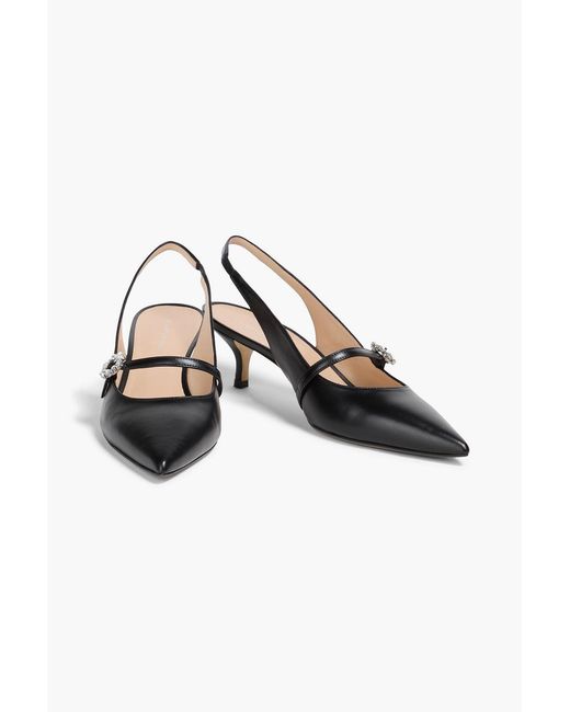 Stuart Weitzman Black Aura Leather Slingback Point-toe Flats
