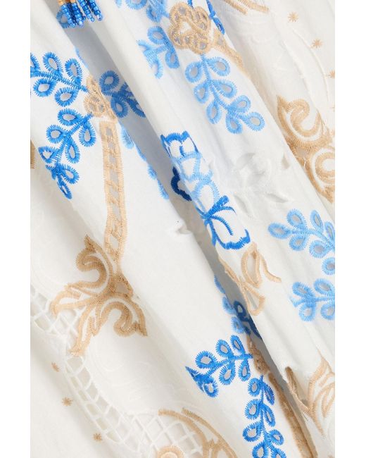 Farm Rio White Richelieu Embroidered Linen-blend Maxi Dress