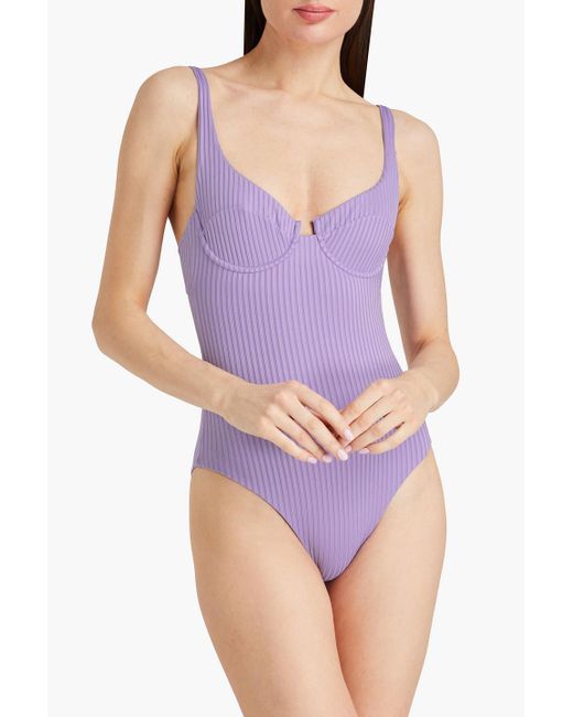 Melissa Odabash Purple Sanremo Ribbed Cutout Swimsuit