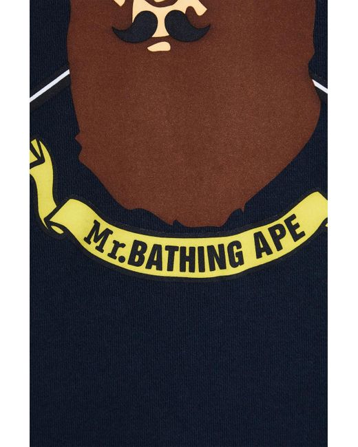A Bathing Ape Blue Flocked Printed French Cotton-terry Hoodie for men