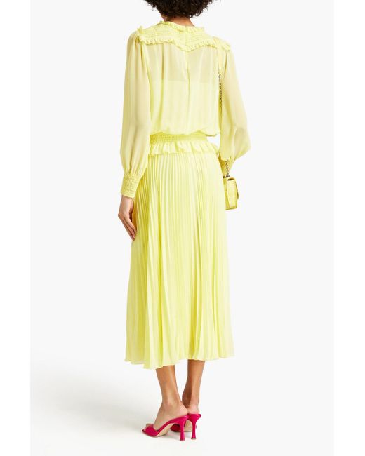 RED Valentino Yellow Shirred Pleated Georgette Maxi Dress