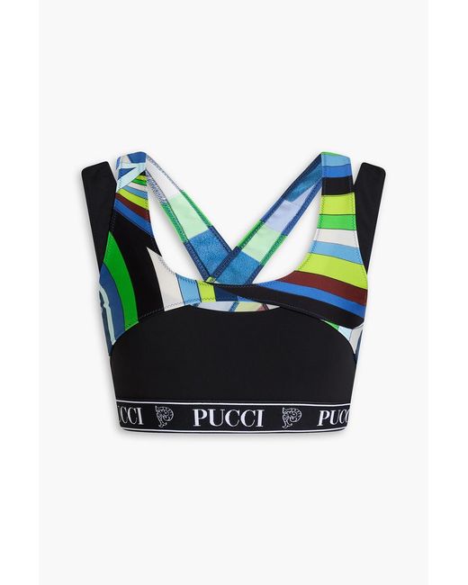 Emilio Pucci Blue Cutout Printed Stretch-jersey Bra Top