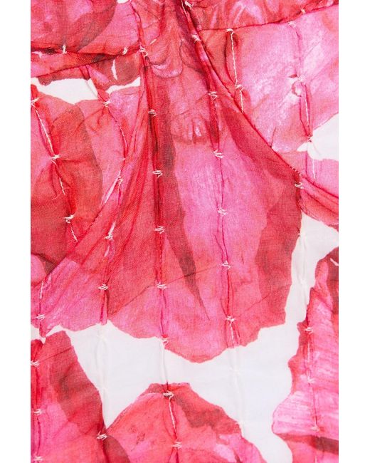 Charo Ruiz Pink Liv Crochet-Trimmed Printed Cotton-Blend Bustier Top