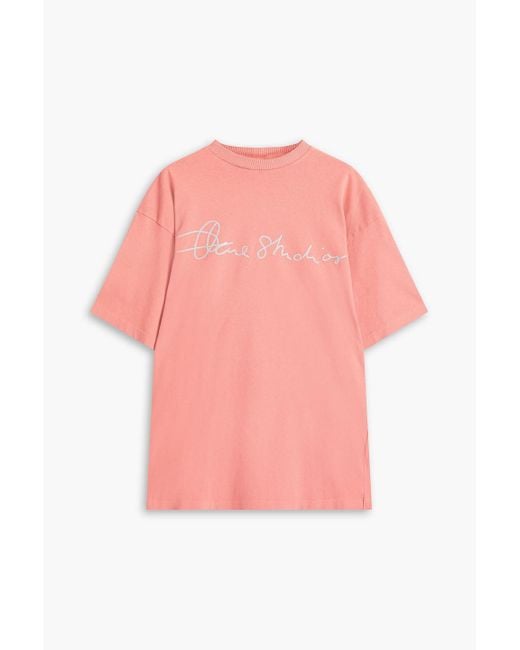 Acne Pink Embroidered Cotton-jersey T-shirt for men