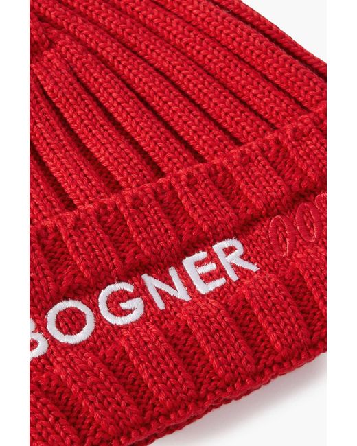 Bogner Red Bosco Embroide Ribbed Wool-blend Beanie