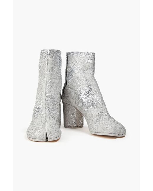 Maison Margiela Gray Tabi Split-toe Glittered Woven Ankle Boots
