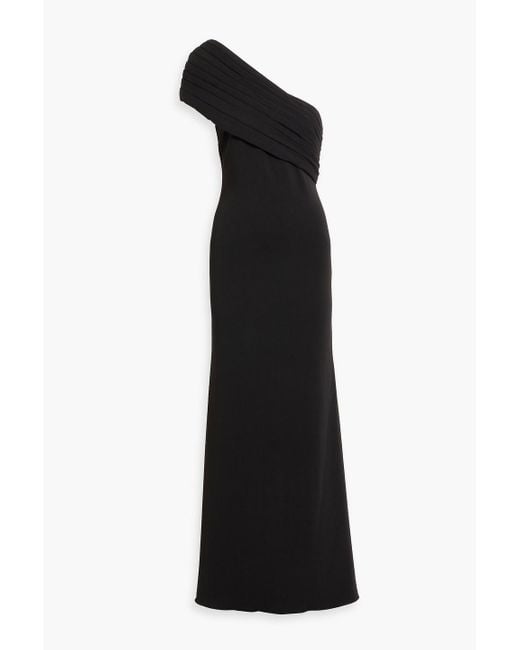 Badgley Mischka Black One-Shoulder Draped Crepe Gown