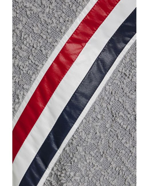 Thom Browne Gray Striped Shell-Paneled Frayed Cotton-Blend Tweed Midi Skirt
