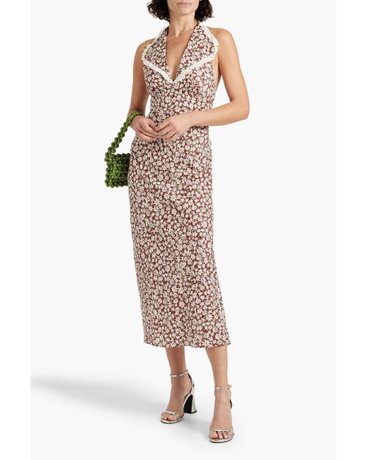 Rixo Brown Sabrina Floral-print Cotton And Linen-blend Halterneck Midi Dress