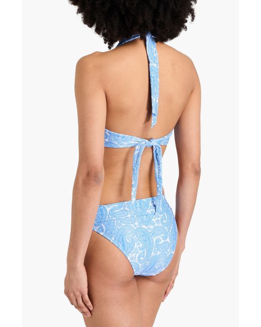 Heidi Klein Blue Neckholder-bikini-oberteil aus stretch-piqué mit paisley-print