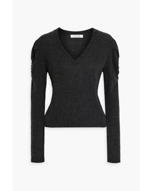 FRAME Black Ruched Cashmere Sweater
