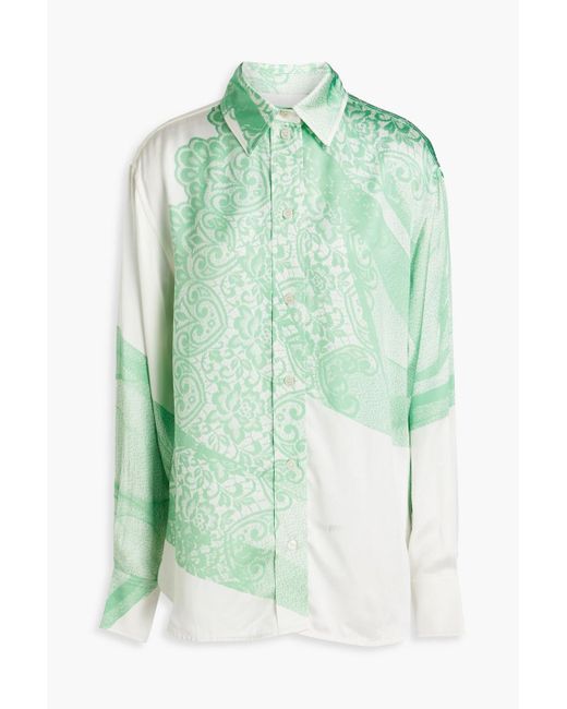 Victoria Beckham Green Bedrucktes hemd aus satin