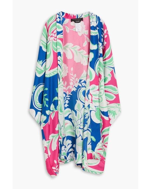 Marina Rinaldi White Floral-Print Silk-Twill Cape