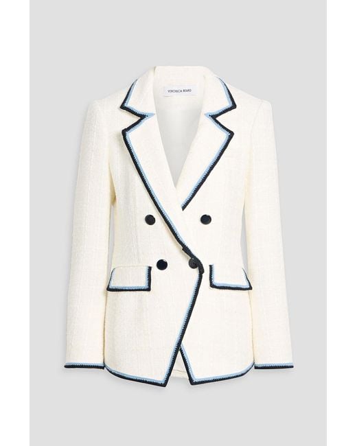 Veronica Beard White Taja Dickey Double-Breasted Embroidered Cotton-Blend Tweed Blazer