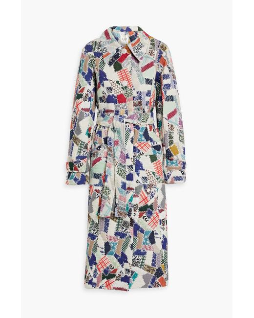 Sea White Harlow Patchwork Printed Cotton Coat