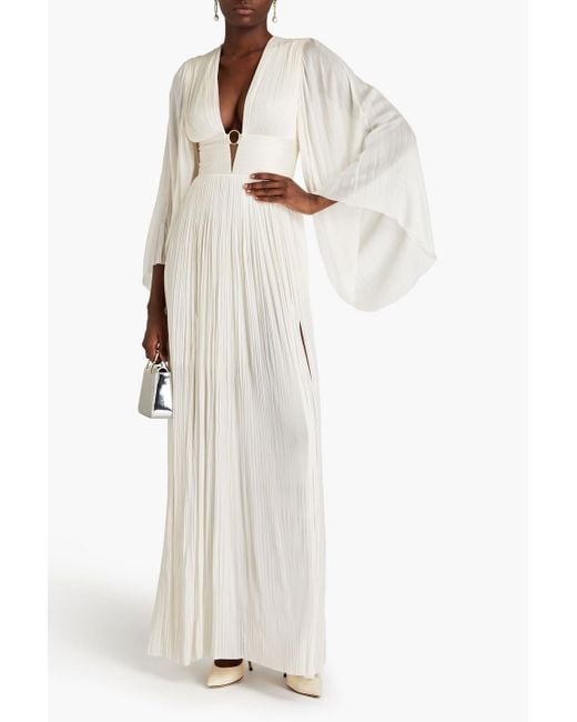 Maria Lucia Hohan White Thais Cutout Plissé Silk-tulle Gown