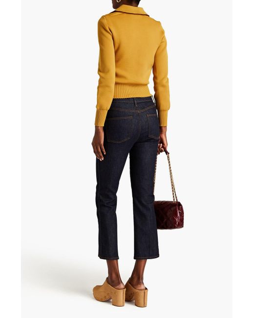 Tory Burch Yellow Embroidered Knitted Sweater