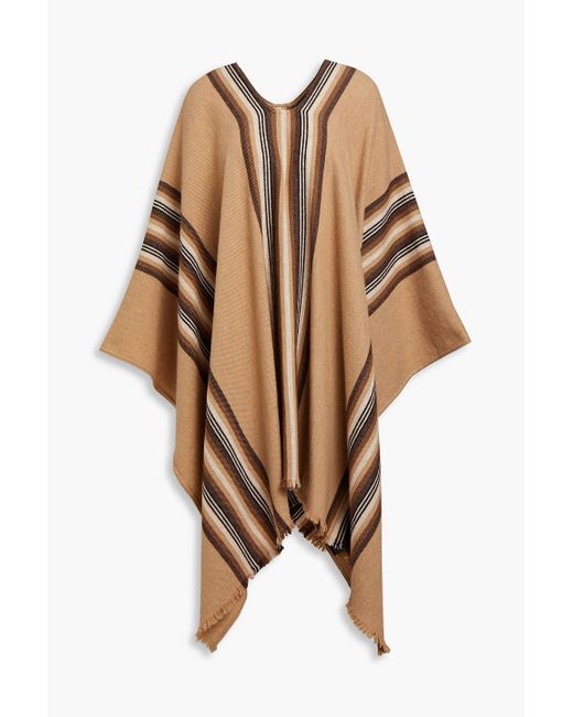 Nili Lotan Brown Brita Fringed Striped Wool-blend Poncho