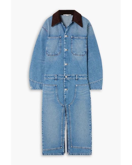 Stella McCartney Blue Corduroy-Trimmed Denim Midi Dress