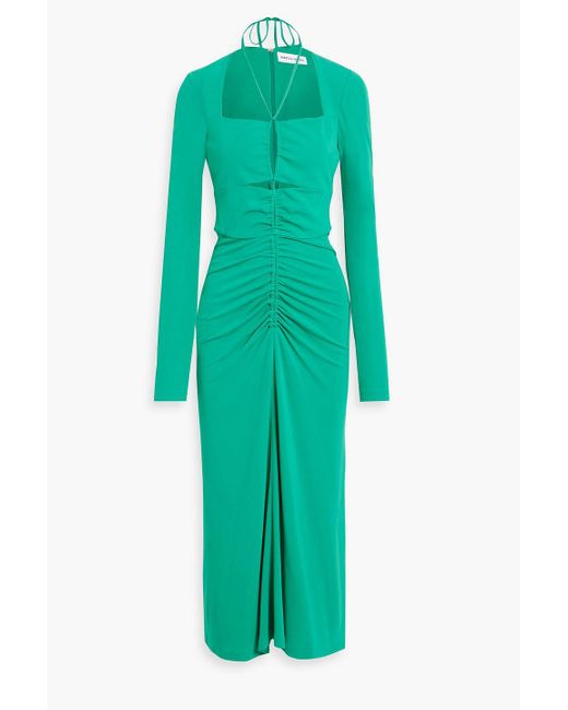 Rebecca Vallance Green Edie Cutout Ruched Jersey Midi Dress